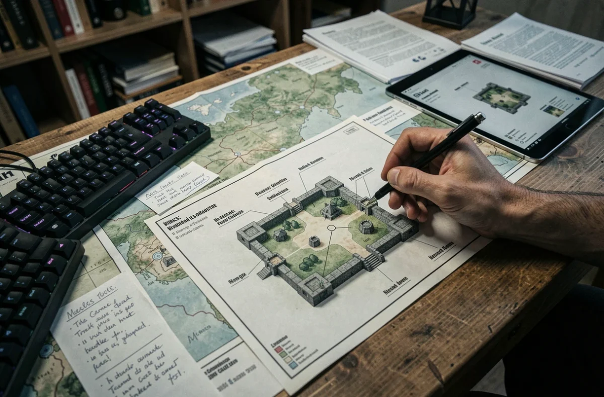 Carte stratégique détaillée d'un village HDV 11 avec placements défensifs anti-percées annotés à la main