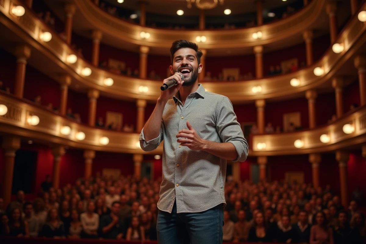 Chanteur brésilien sur scène dans un théâtre parisien