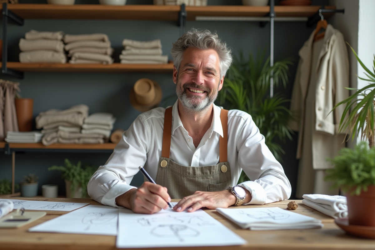Designer de mode esquissant des patrons durables dans un studio moderne