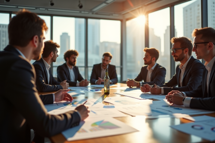 Groupe de professionnels en réunion dans un bureau moderne