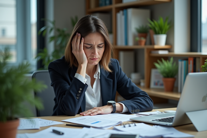 Femme d'affaires fatiguée à son bureau encombré