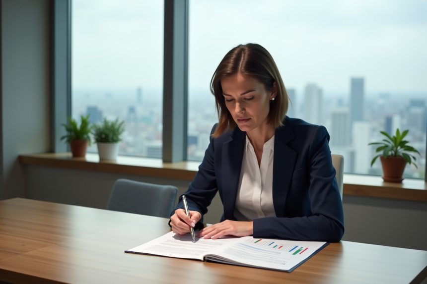 Femme d'affaires en réunion dans un appartement moderne