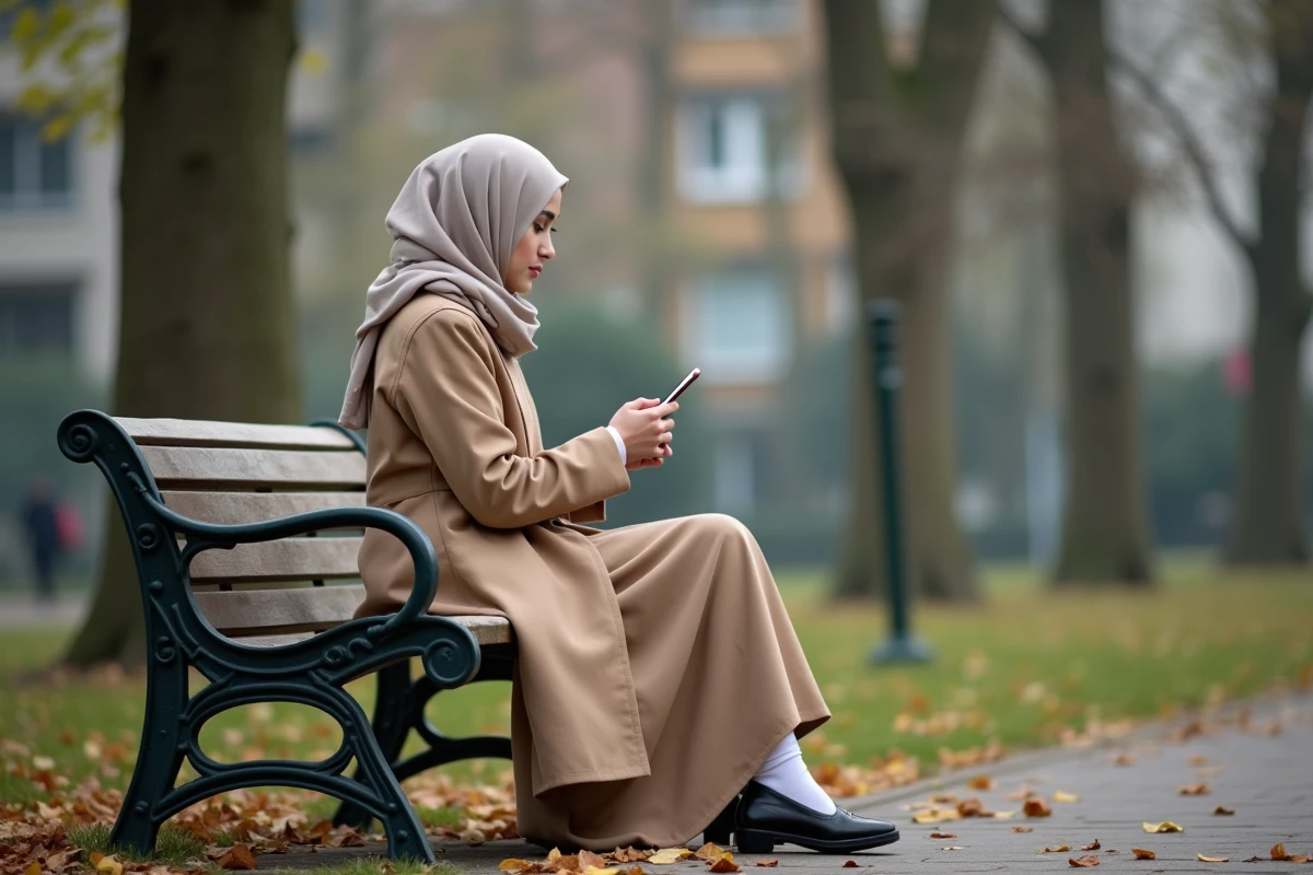 Jeune femme assise sur un banc à Bezons en prière