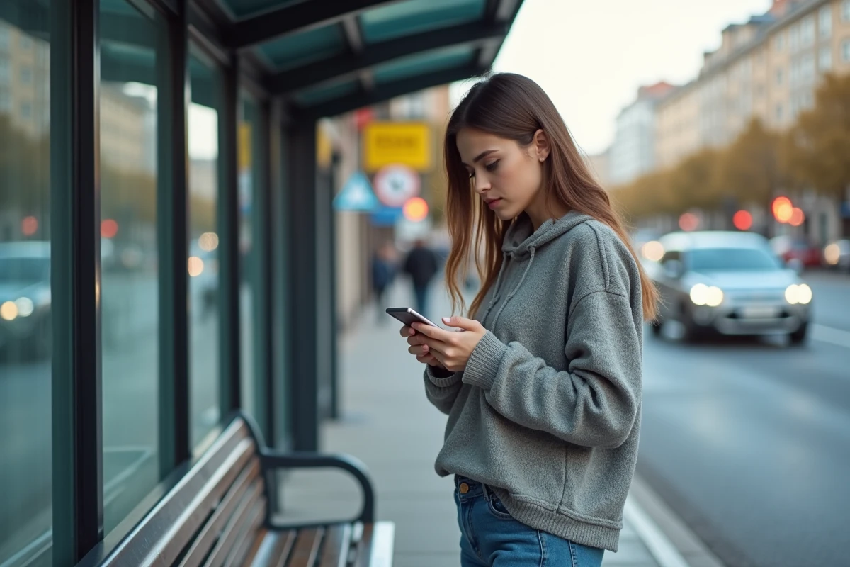 Jeune femme vérifiant son smartphone à l