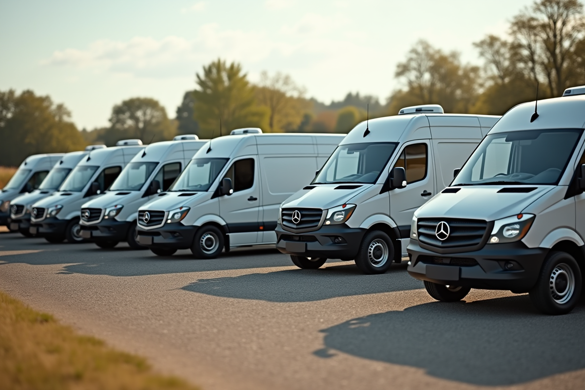 Plusieurs vans de livraison en campagne en plein jour