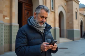 Homme d'âge moyen près d'une mosquée à Bezons