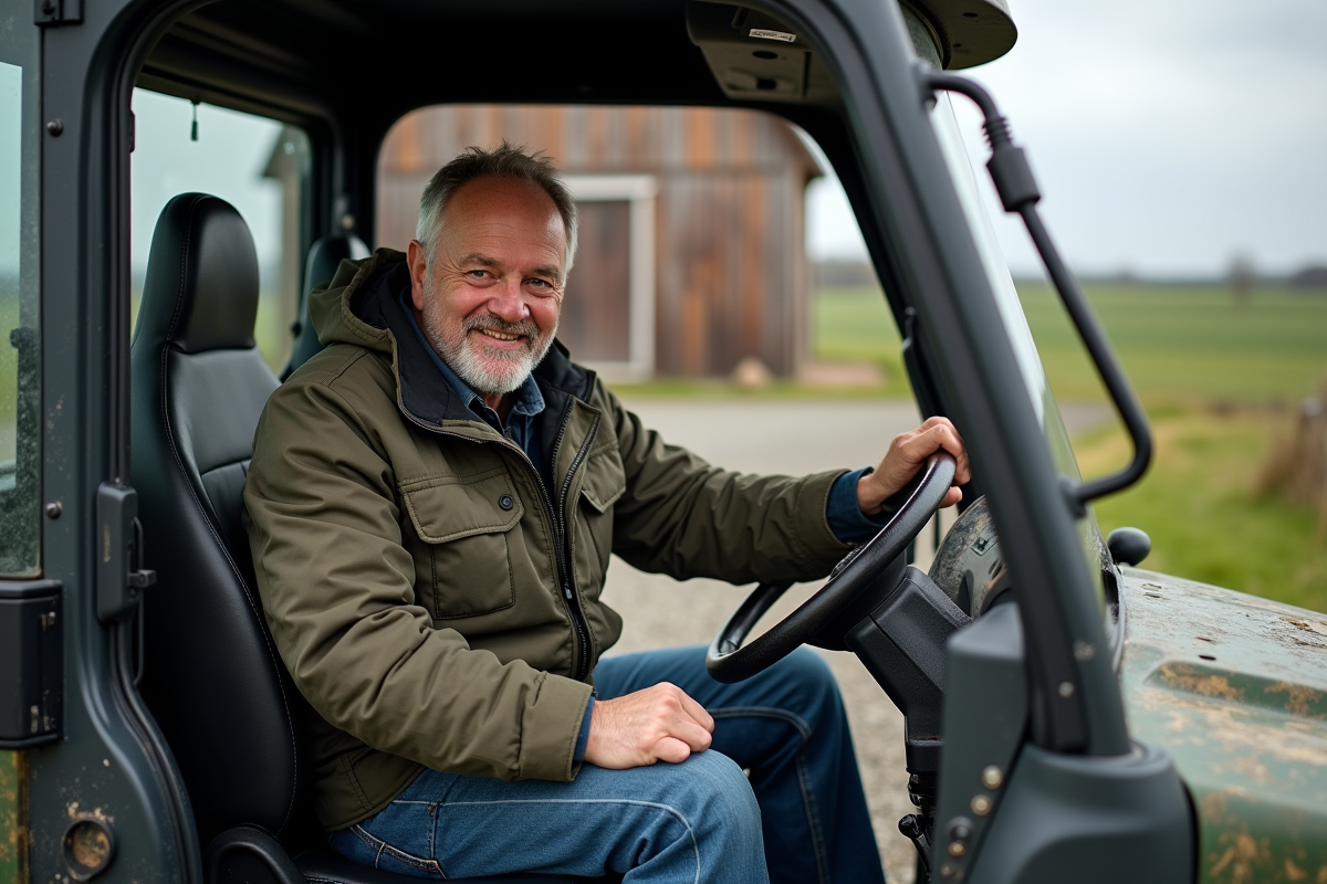 Homme souriant inspectant un quad en campagne