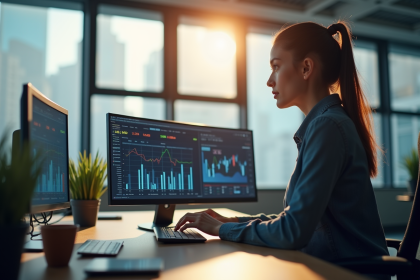Jeune femme professionnelle analysant des tableaux financiers