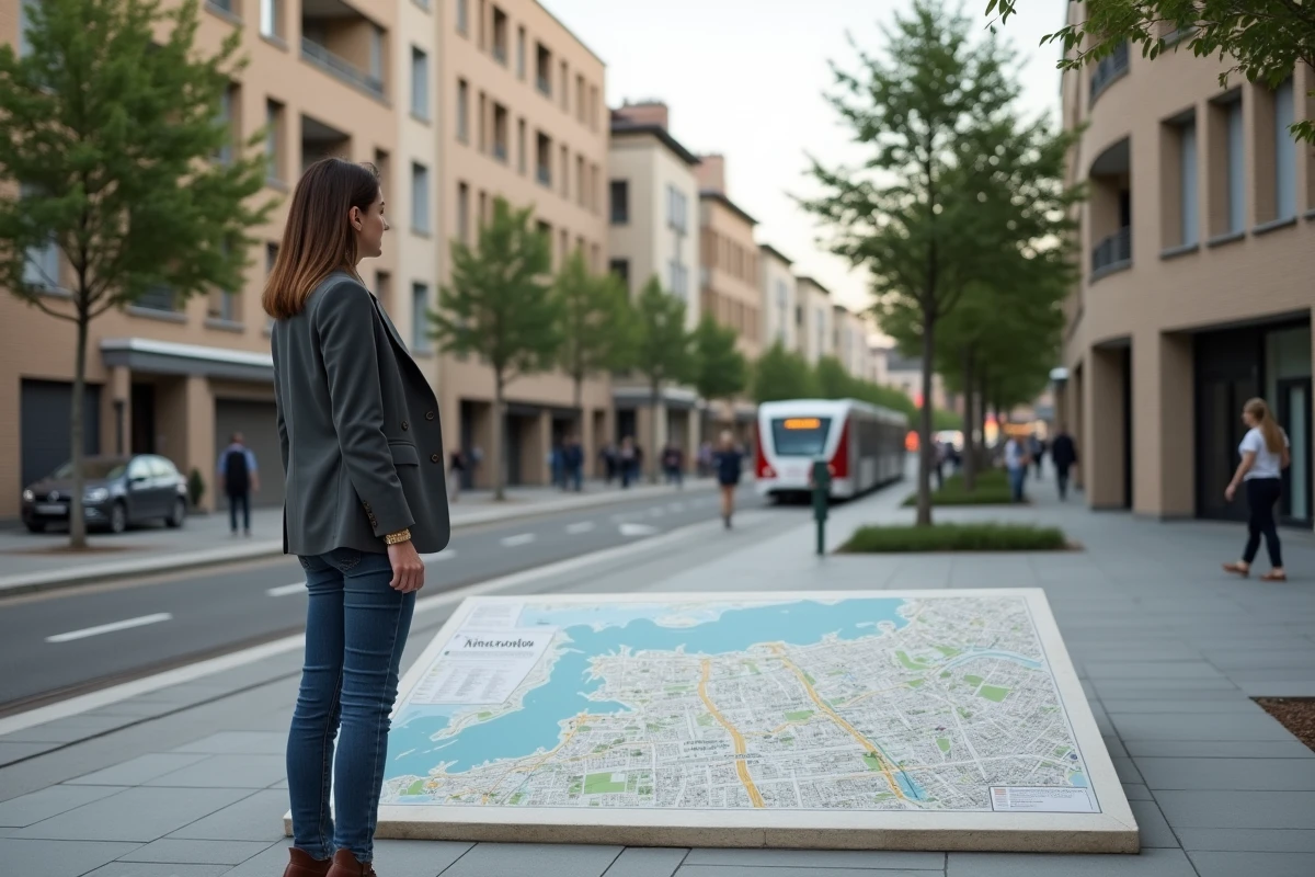 Jeune femme en blazer examine une carte à Toulouse
