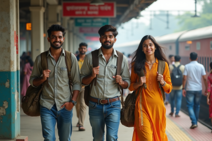 Groupe de jeunes voyageurs sur une plateforme indienne